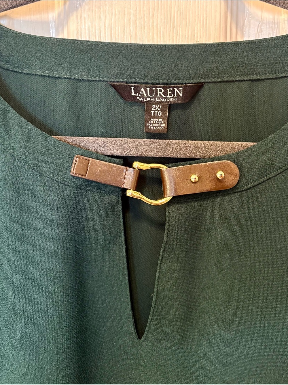 Lauren Ralph Lauren 2X Dark Green Long Sleeve Blouse with Buckle Accent - Picture 2 of 7